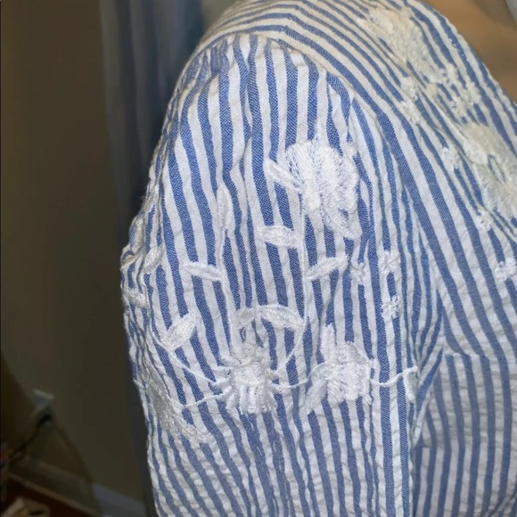 Free People Blue Stripped Embroidered V Neck Dress - Picture 6 of 6